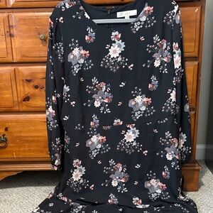 LOFT Floral Long Sleeve Dress - Black and Pink